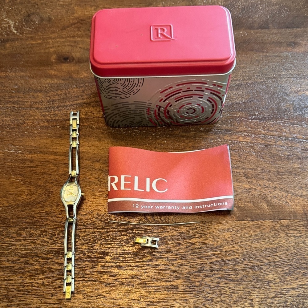 Relic Two-Tone Watch with Red Watch box Box EUC